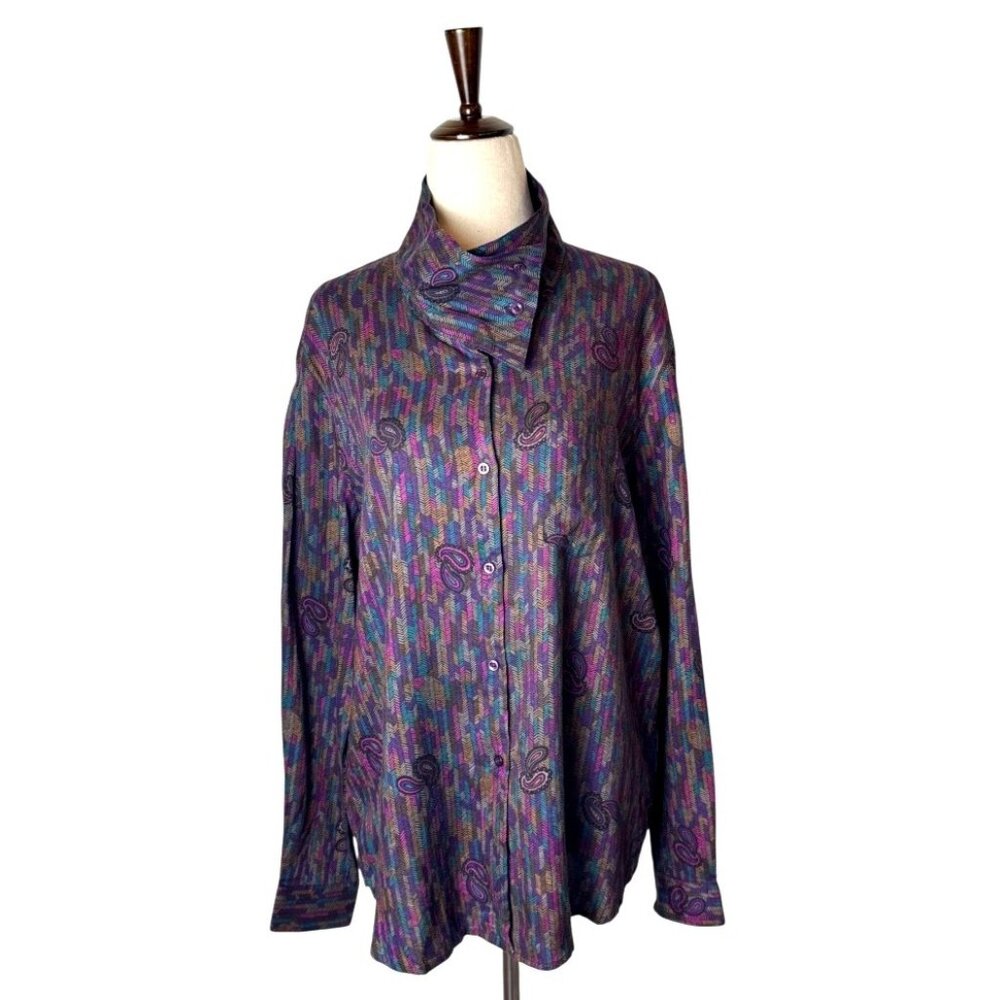 Diane Von Furstenberg Shirt Women‎ 16 Purple Paisley Retro Vintage Button Down